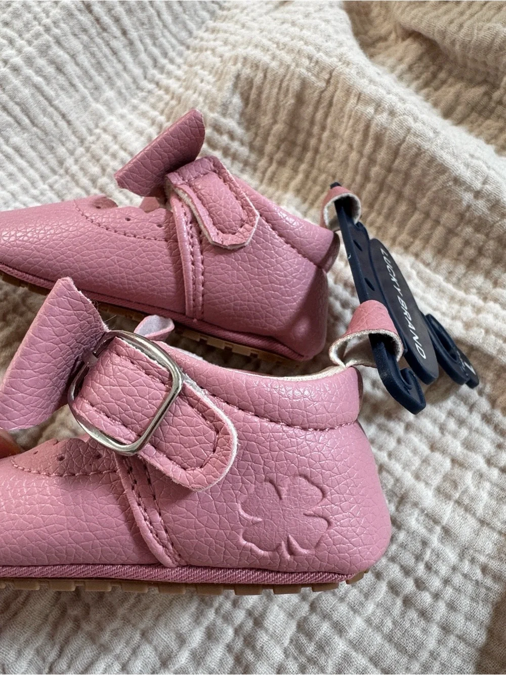 Lucky Brand Mabel Pink Bow Mary Jane Crib Shoes Baby Girl 0-3m Size 1 Soft Sole